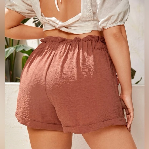 Paper Bag Waist Drawstring Slant Pocket Shorts - Size 1XL - Picture 2 of 6